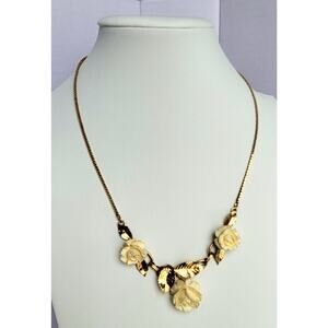 Vintage 1950s Van Dell Designer 12k Gold Filled Ivory Rose Necklace
